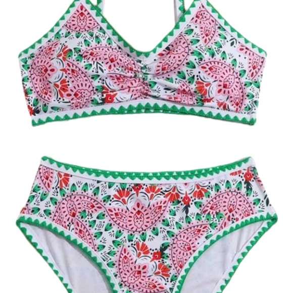 SHEIN Kids Swim Bikini - Pink and Green Floral - Picture 1 of 3